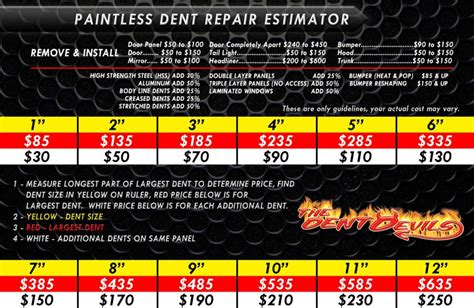 dent wizard paintless price chart.